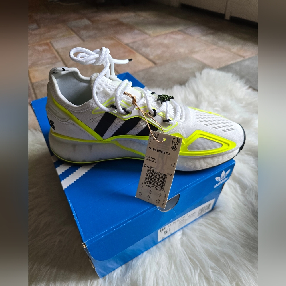 NIB Adidas ZX 2K Boost White and Neon Sneakers
